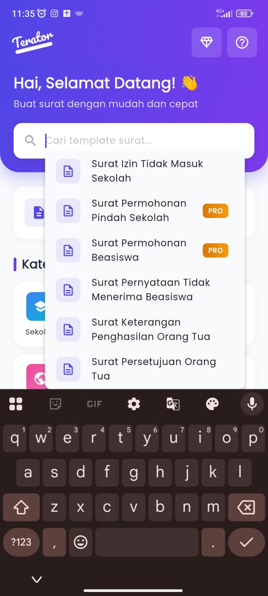Cari template surat